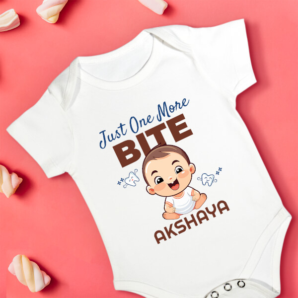 Custom Just One More Bite Milestone Collection Rompers Design