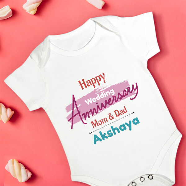 Custom Paint Brush Styled Happy Wedding Anniversary Wishes From The Kid Milestone Collection Rompers Design