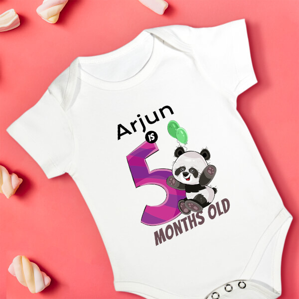 Custom Baby is 5 Months Old Cute Panda Monthly Birthday Rompers Design