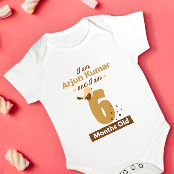 Custom I Am 6 Months Old Baby Monthly Birthday Rompers Design