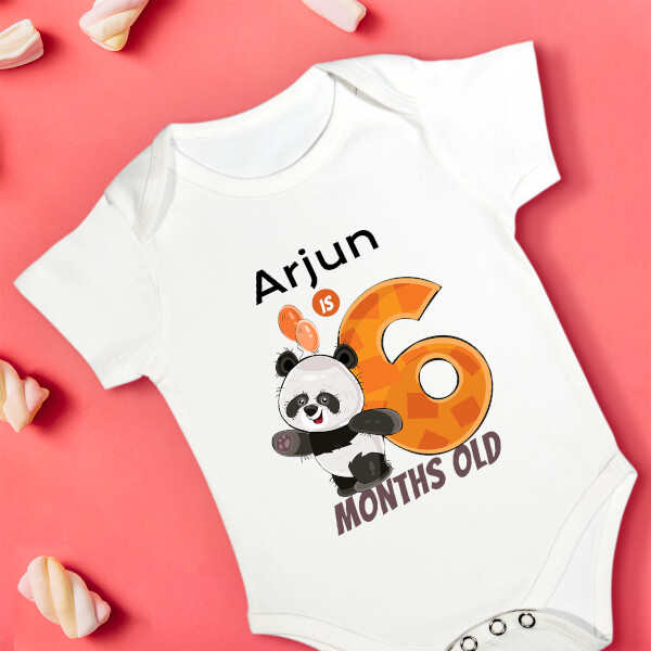 Custom Baby is 6 Months Old Cute Panda Monthly Birthday Rompers Design