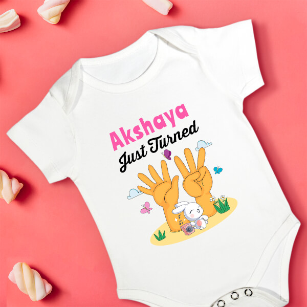 Custom Just Turned 8 Monthly Birthday Rompers Design