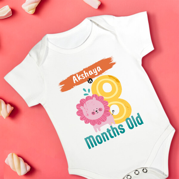 Custom Baby is 8 Months Old Monthly Birthday Rompers Design
