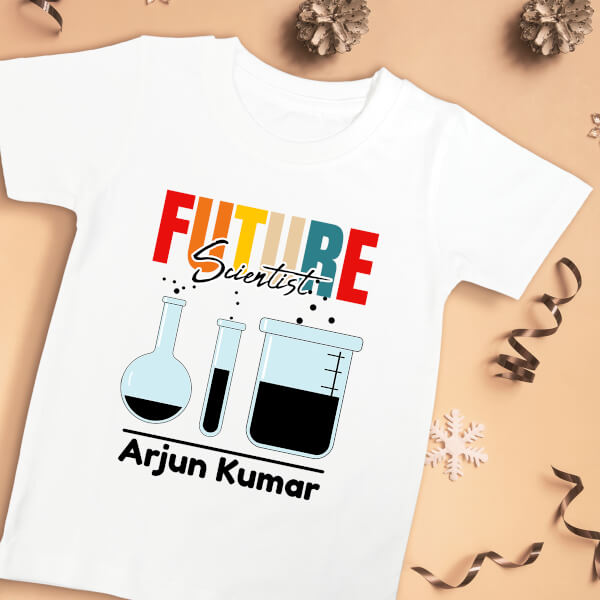 Custom The Future Scientist with Chemical Jars Future Heros Tshirt Design