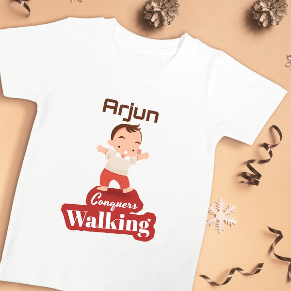 Custom Baby Conquers Walking Milestone Collection Tshirt Design