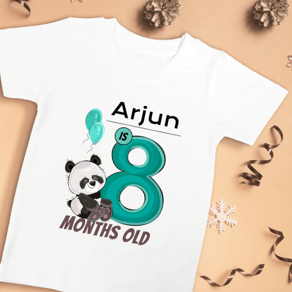 Custom Baby is 8 Months Old Cute Panda Monthly Birthday Tshirt Design