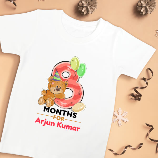 Custom 8 Months For The Baby Cute Teddy Bear Monthly Birthday Tshirt Design