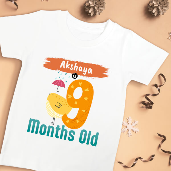 Custom Baby is 9 Months Old Monthly Birthday Tshirt Design