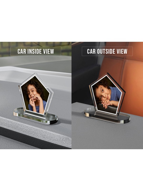 Full Pic Upload Design: Pentagon Shaped Acrylic Dashboard Photo Stand with Image Printing