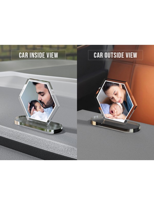 Full Pic Upload Design: Hexagon Shaped Acrylic Dashboard Photo Stand with Image Printing