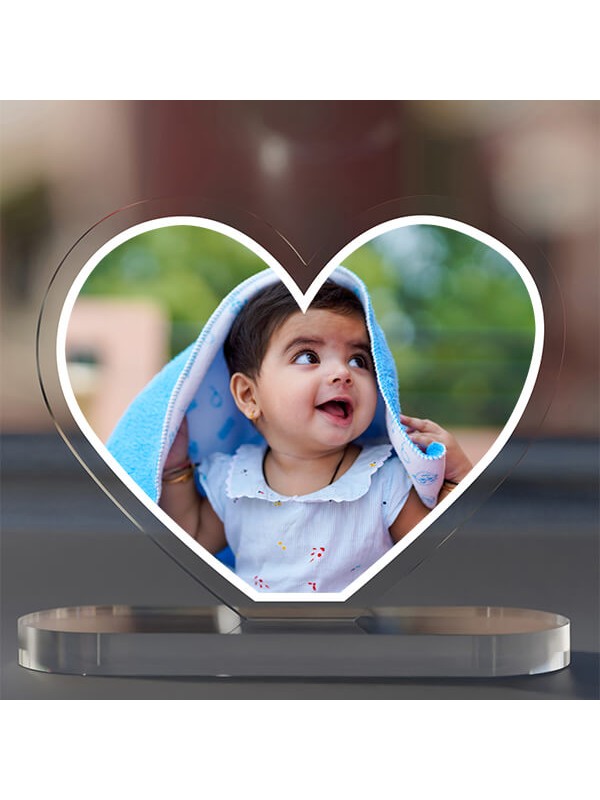 Full Pic Upload Design: Love Shaped Acrylic Dashboard Photo Stand with Single Sided Image Printing
