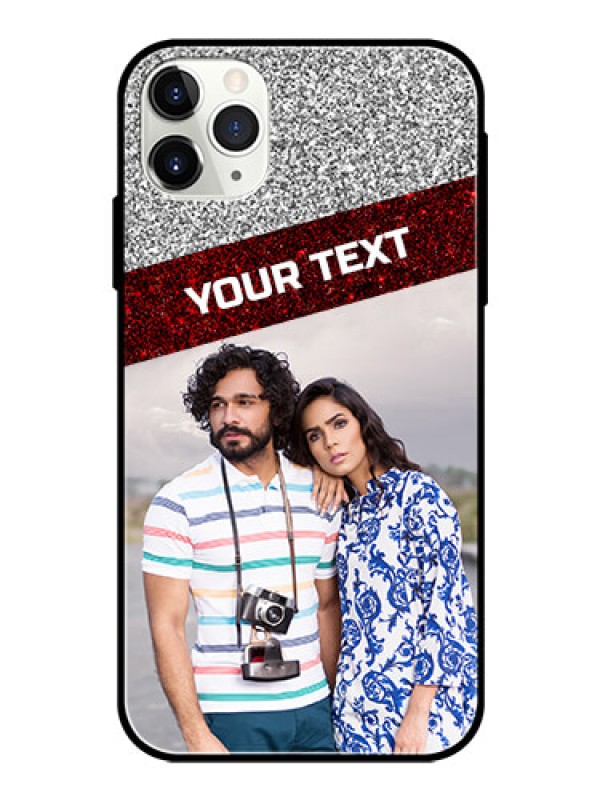 Custom Apple iPhone 11 Pro Max Personalized Glass Phone Case  - Image Holder with Glitter Strip Design