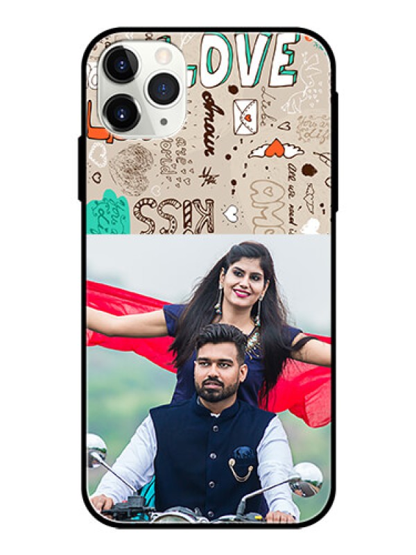 Custom Apple iPhone 11 Pro Max Custom Glass Phone Case  - Love Doodle Pattern 