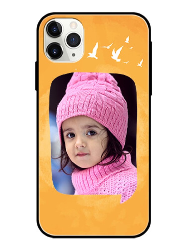 Custom Apple iPhone 11 Pro Max Personalized Glass Phone Case  - Water Color Design with Bird Icons