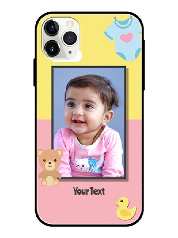 Custom Apple iPhone 11 Pro Max Photo Printing on Glass Case  - Kids 2 Color Design