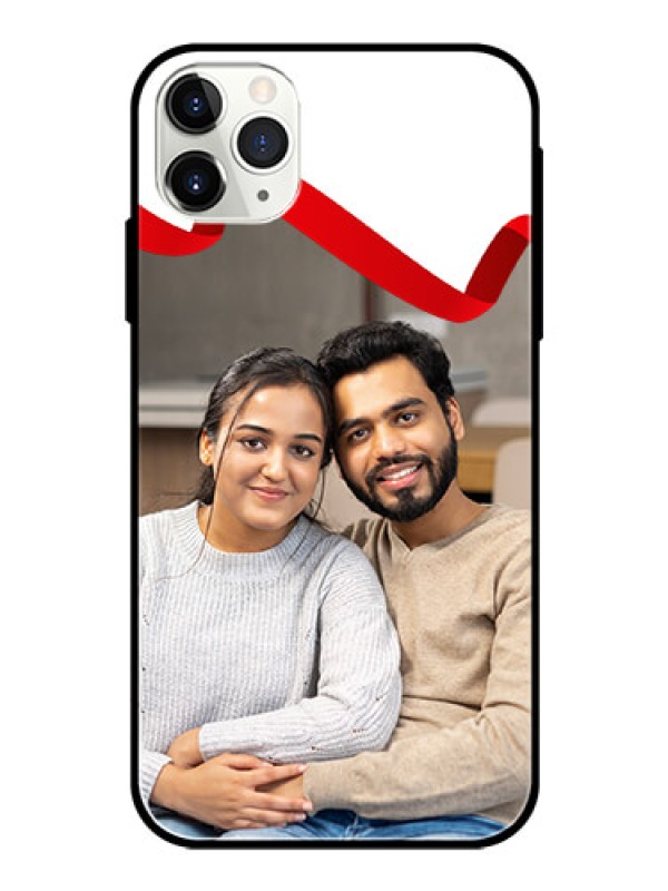 Custom Apple iPhone 11 Pro Max Photo Printing on Glass Case  - Red Ribbon Frame Design