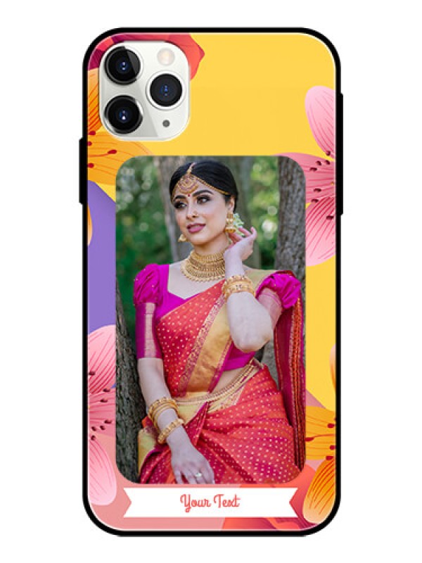Custom Apple iPhone 11 Pro Max Custom Glass Mobile Case  - 3 Image With Vintage Floral Design