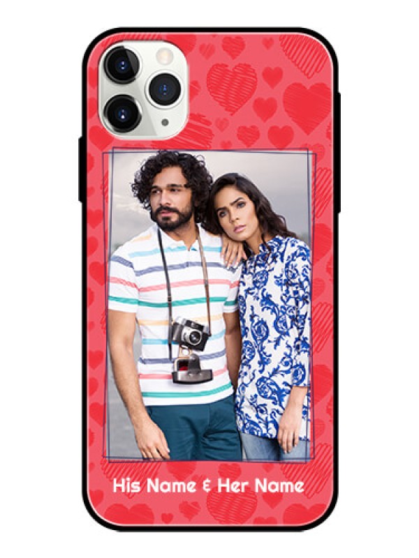 Custom Apple iPhone 11 Pro Max Photo Printing on Glass Case  - with Red Heart Symbols Design