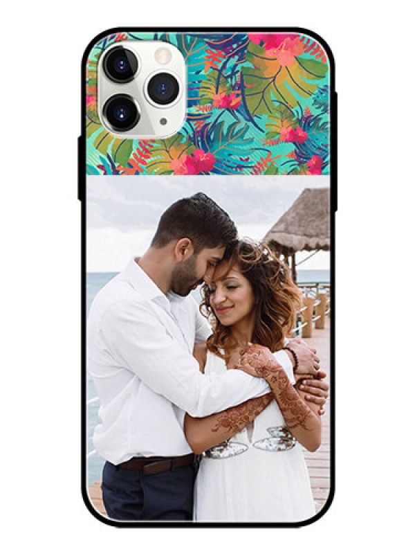 Custom Apple iPhone 11 Pro Max Photo Printing on Glass Case  - Watercolor Floral Design
