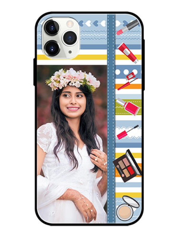 Custom Apple iPhone 11 Pro Max Personalized Glass Phone Case  - Makeup Icons Design