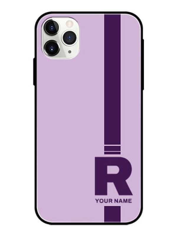 Custom iPhone 11 Pro Max Photo Printing on Glass Case - Simple dual tone stripe with name Design
