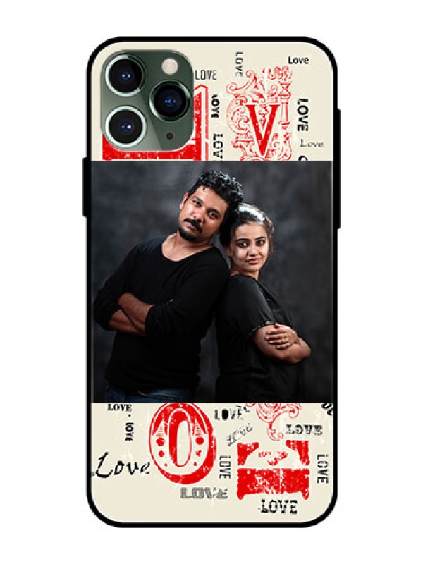 Custom Apple iPhone 11 Pro Photo Printing on Glass Case  - Trendy Love Design Case