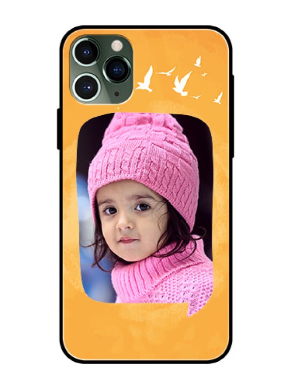 Custom Apple iPhone 11 Pro Personalized Glass Phone Case  - Water Color Design with Bird Icons