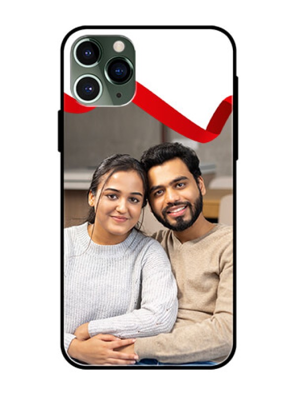 Custom Apple iPhone 11 Pro Photo Printing on Glass Case  - Red Ribbon Frame Design