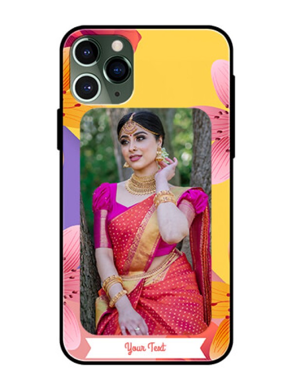 Custom Apple iPhone 11 Pro Custom Glass Mobile Case  - 3 Image With Vintage Floral Design