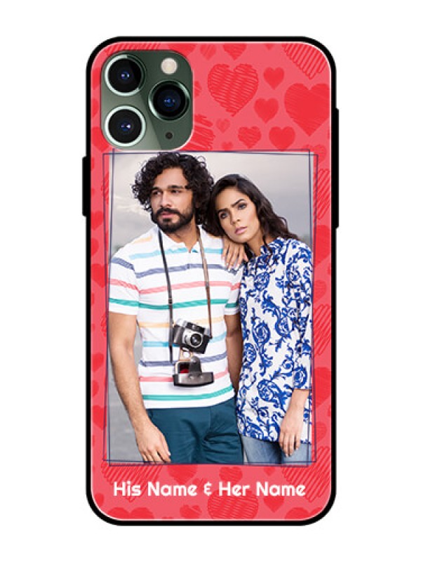 Custom Apple iPhone 11 Pro Photo Printing on Glass Case  - with Red Heart Symbols Design