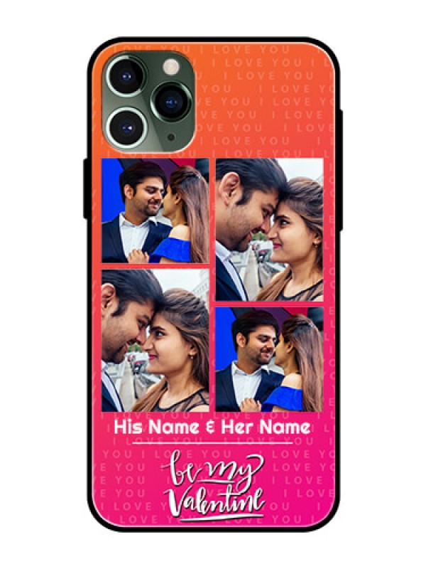 Custom Apple iPhone 11 Pro Custom Glass Phone Case  - I Love You Pink Design