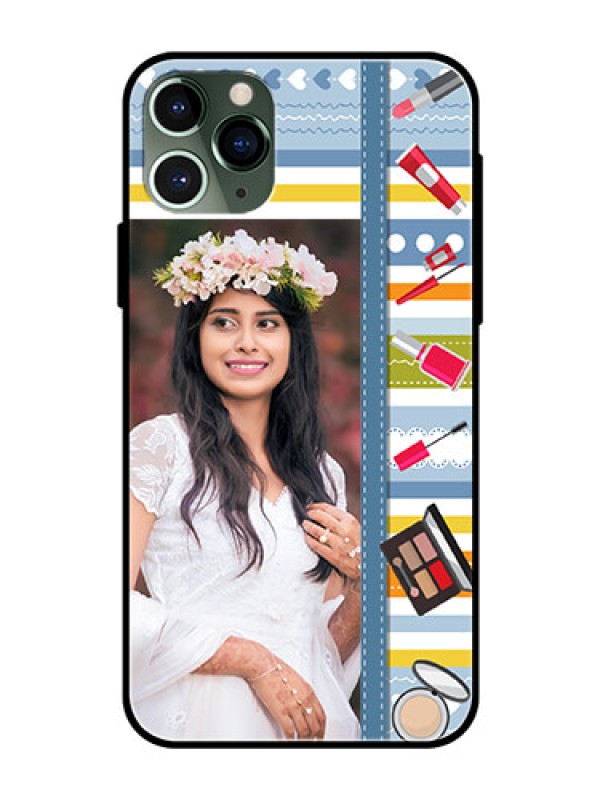 Custom Apple iPhone 11 Pro Personalized Glass Phone Case  - Makeup Icons Design