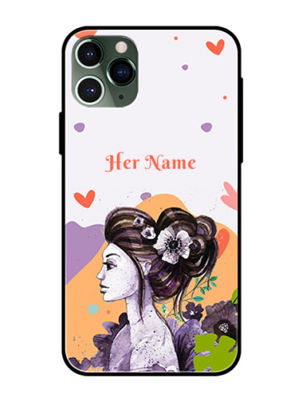 Custom iPhone 11 Pro Personalized Glass Phone Case - Woman And Nature Design