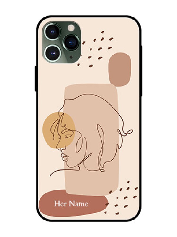 Custom iPhone 11 Pro Photo Printing on Glass Case - Calm Woman line art Design