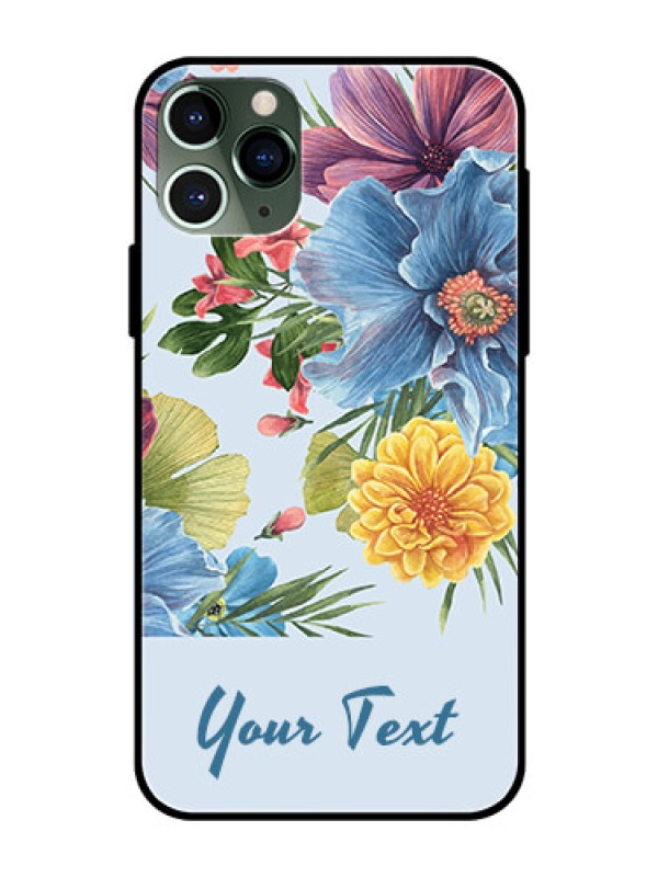 Custom iPhone 11 Pro Custom Glass Mobile Case - Stunning Watercolored Flowers Painting Design