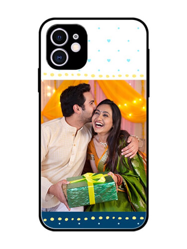 Custom Apple iPhone 11 Personalized Glass Phone Case  - White and Blue Abstract Design