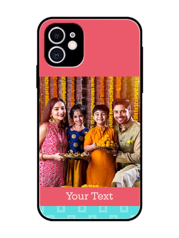 Custom Apple iPhone 11 Personalized Glass Phone Case  - Peach & Blue Color Design
