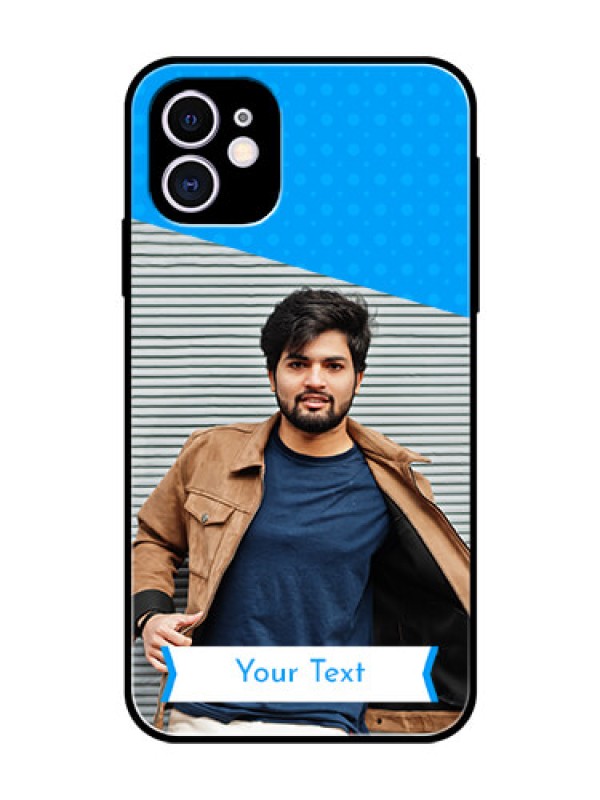 Custom Apple iPhone 11 Photo Printing on Glass Case  - Simple Blue Color Design