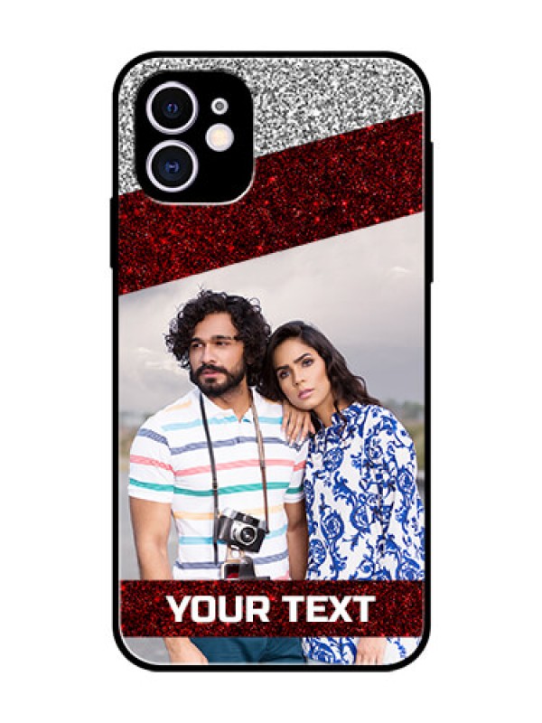 Custom Apple iPhone 11 Personalized Glass Phone Case  - Image Holder with Glitter Strip Design