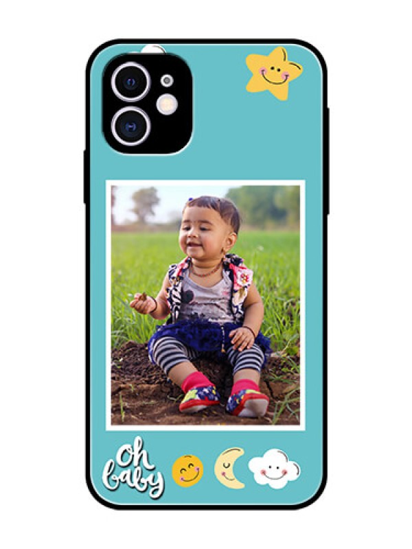 Custom Apple iPhone 11 Personalized Glass Phone Case  - Smiley Kids Stars Design