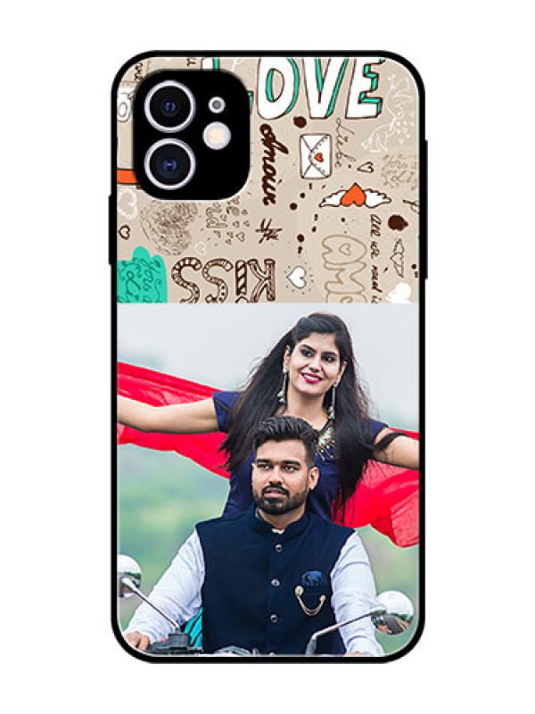 Custom Apple iPhone 11 Custom Glass Phone Case  - Love Doodle Pattern 