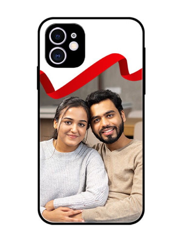 Custom Apple iPhone 11 Photo Printing on Glass Case  - Red Ribbon Frame Design