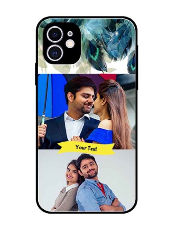 Custom Apple iPhone 11 Personalized Glass Phone Case  - Image with Boho Peacock Feather Design