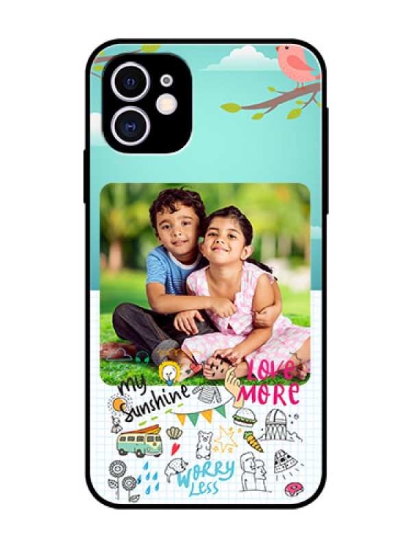 Custom Apple iPhone 11 Photo Printing on Glass Case  - Doodle love Design