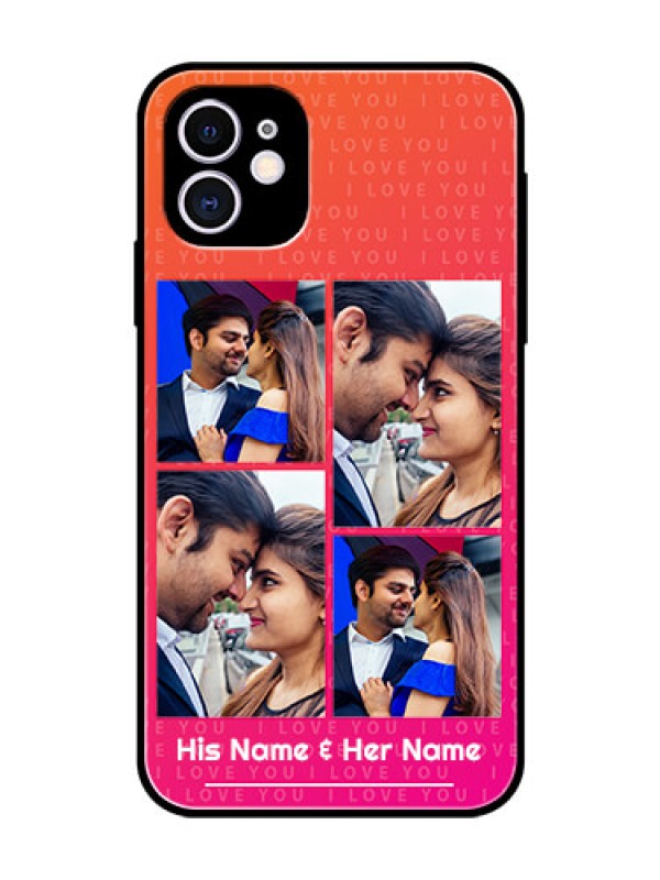 Custom Apple iPhone 11 Custom Glass Phone Case  - I Love You Pink Design