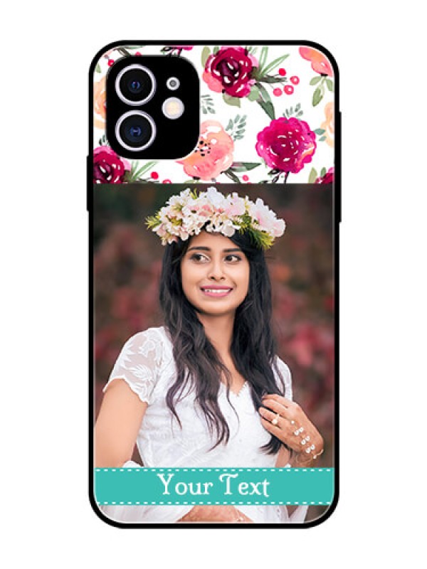 Custom Apple iPhone 11 Custom Glass Phone Case  - Watercolor Floral Design