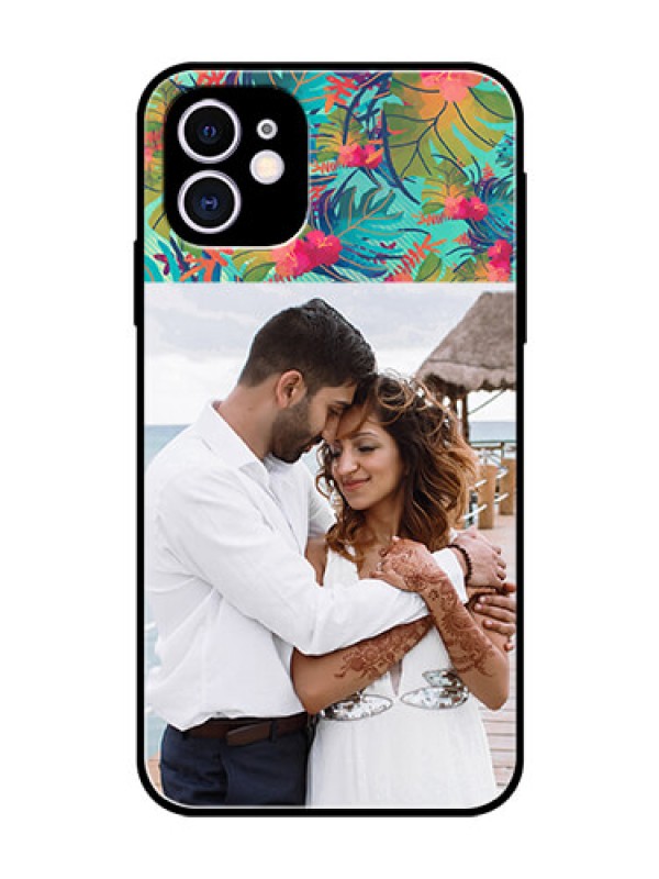 Custom Apple iPhone 11 Photo Printing on Glass Case  - Watercolor Floral Design