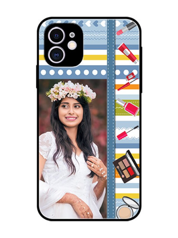 Custom Apple iPhone 11 Personalized Glass Phone Case  - Makeup Icons Design