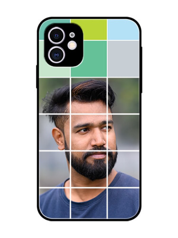 Custom Apple iPhone 11 Photo Printing on Glass Case  - with white box pattern 