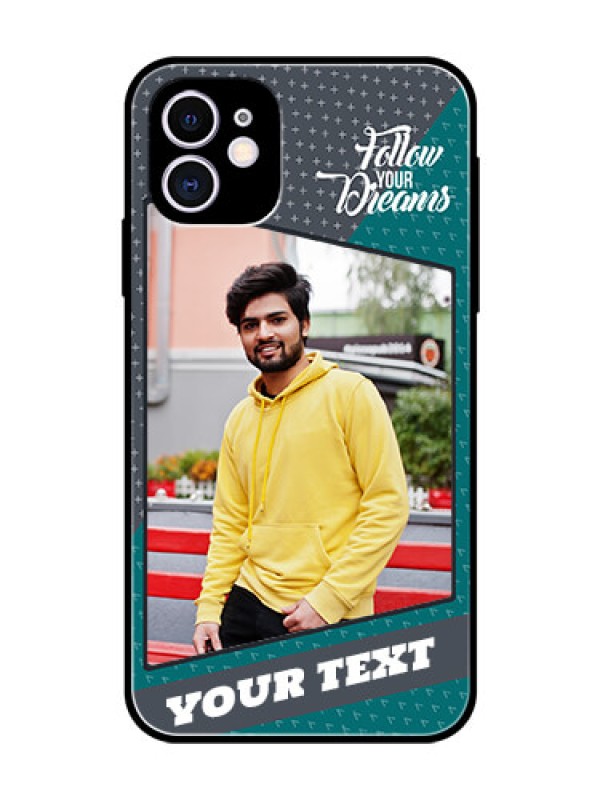 Custom Apple iPhone 11 Personalized Glass Phone Case  - Background Pattern Design with Quote
